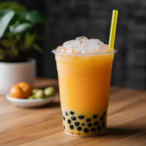 Mango ice tea with popping boba