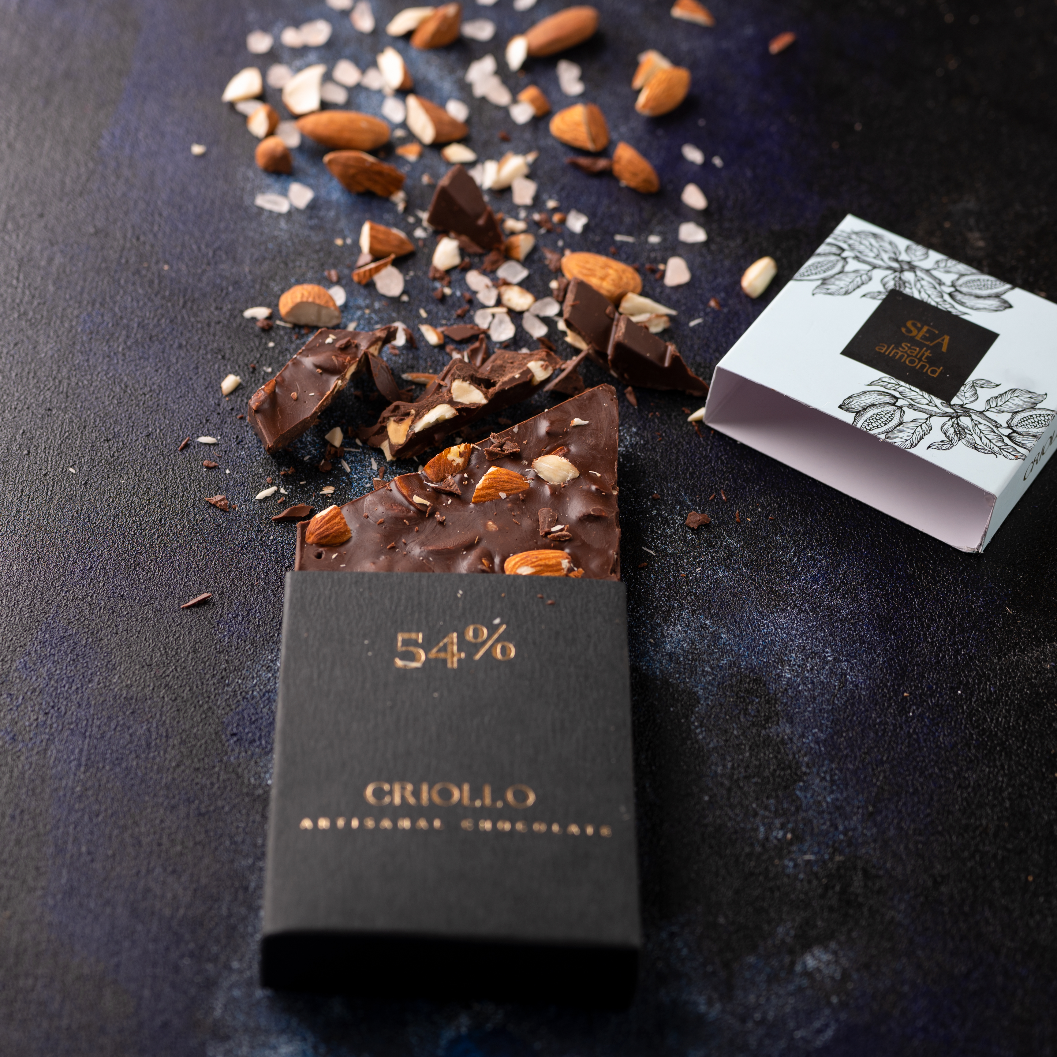 Sea Salt Almond 54% Dark Chocolate Bar - 11023